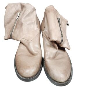 Cordani Taupe Leather Ankle Boots Side Zip Stacked Heel Y2K Made in Italy‎ 7